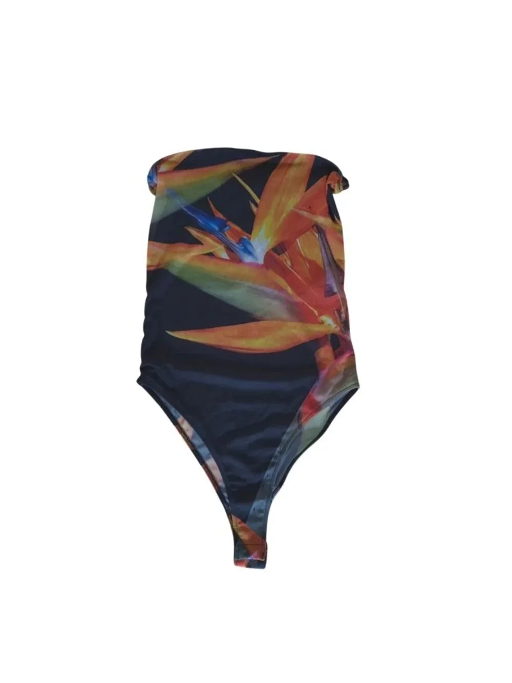 Zara Tropical Print Strapless One Piece Swimsuit Bandeau Multicolor